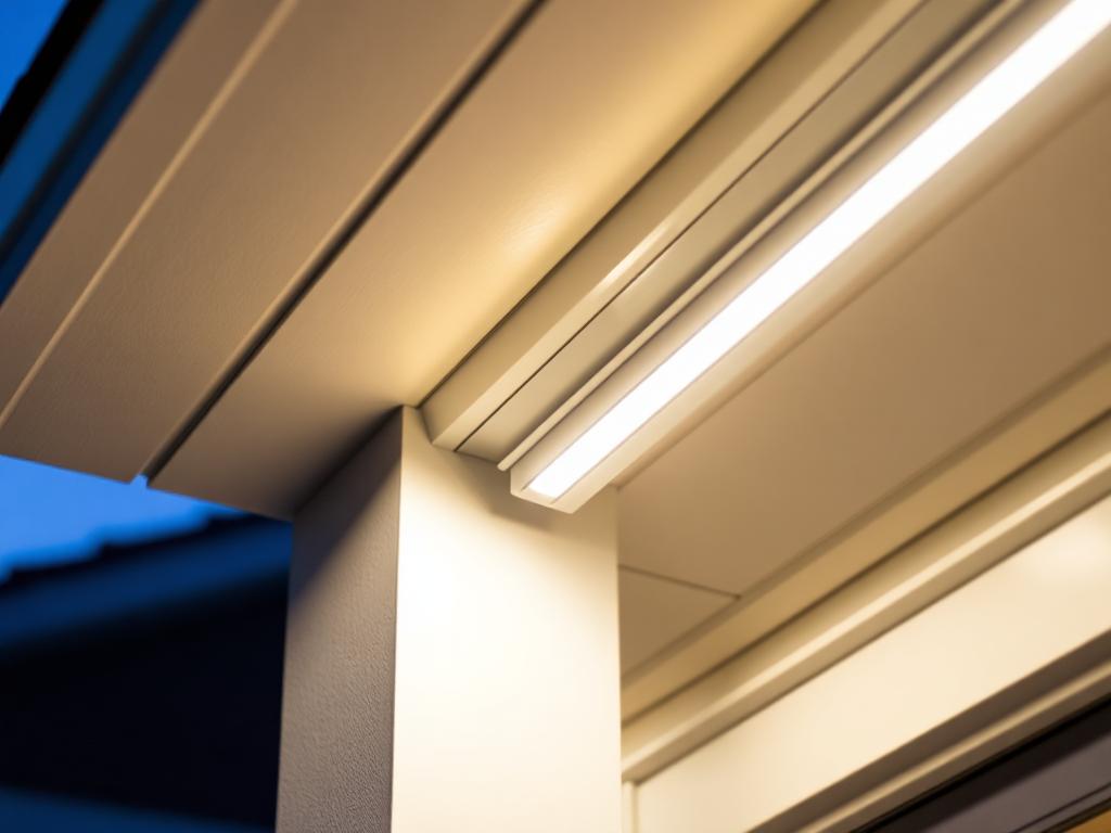 Close-up of a discreet permanent LED channel under a soffit